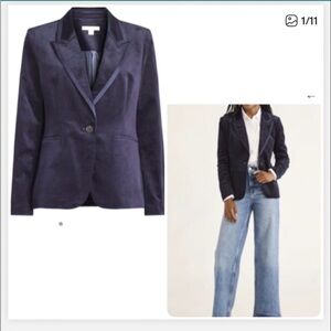 Free Assembly Preppy Chic Navy Blue Velvet Blazer